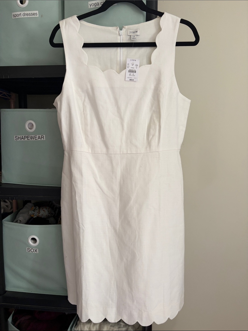 J. Crew White Scallop Neck Sheath Dress